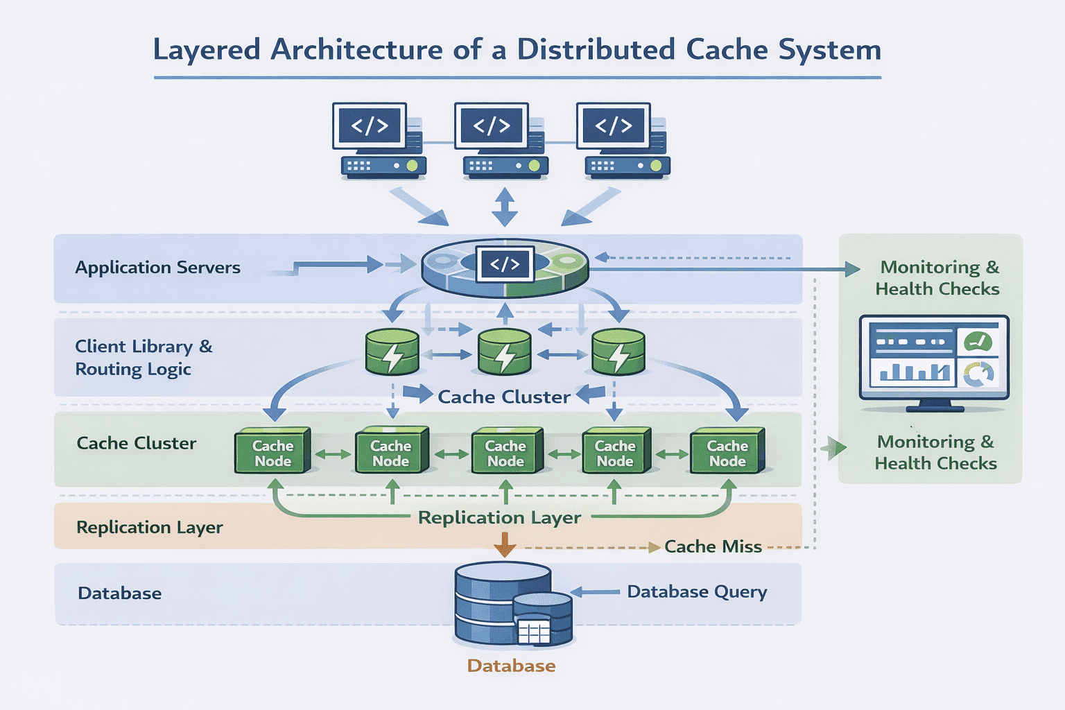 Generated with AI and Author: Layered architecture diagram showing cache system components