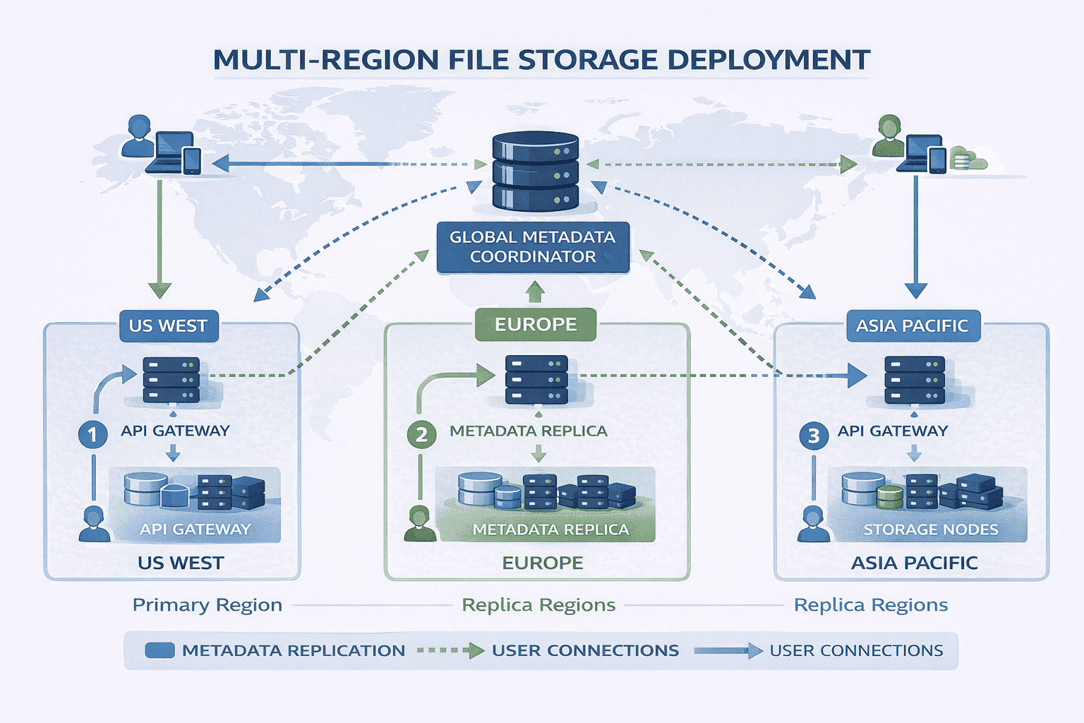 Generated with AI and Author: Global architecture showing multiple regional deployments