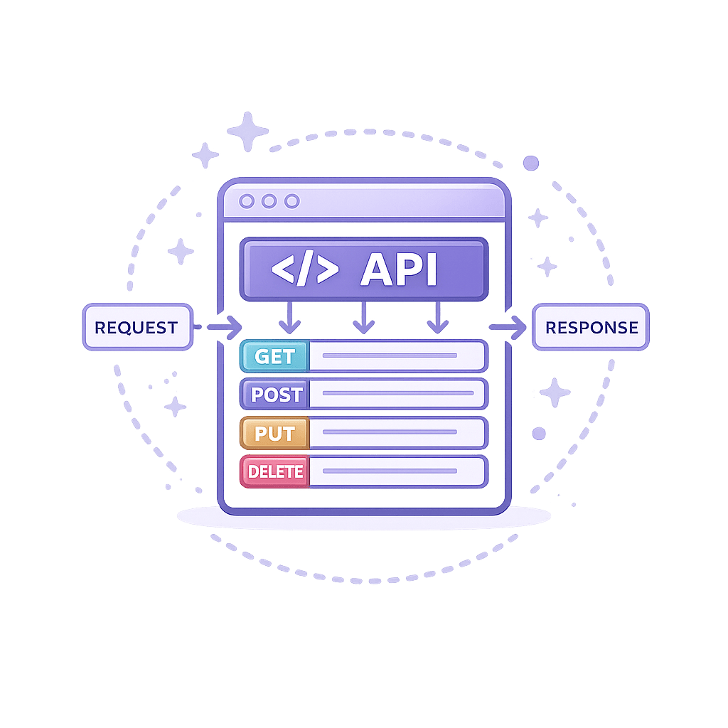 Generated with AI and Author: API interface symbol with request/response elements