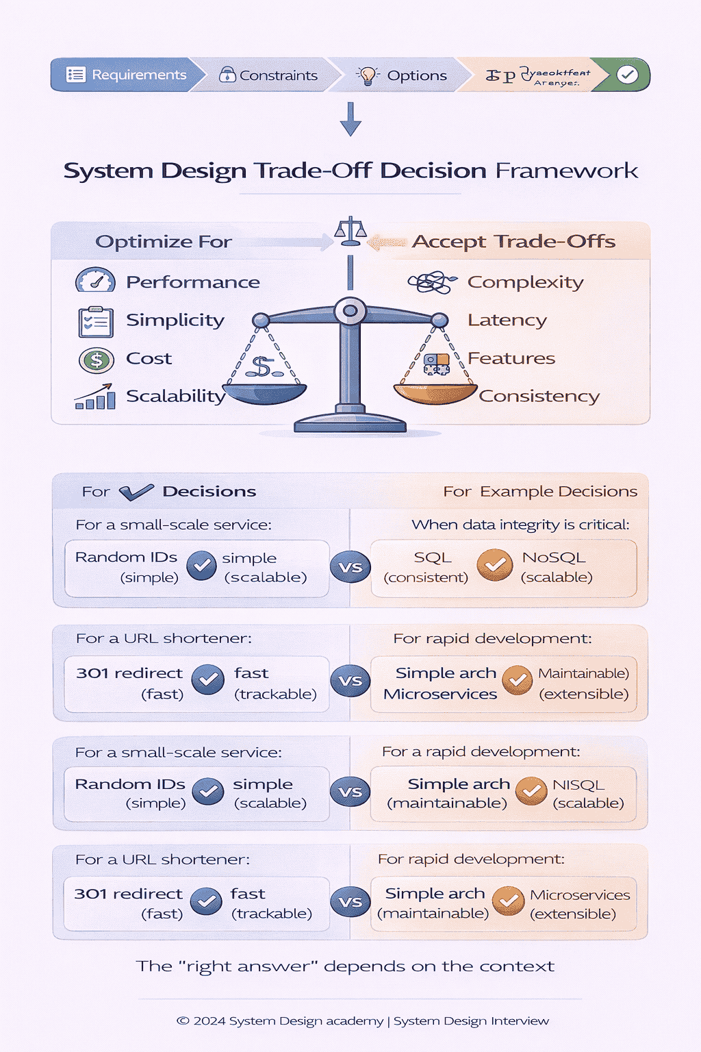 Generated with AI and Author: Decision framework for system design trade-offs