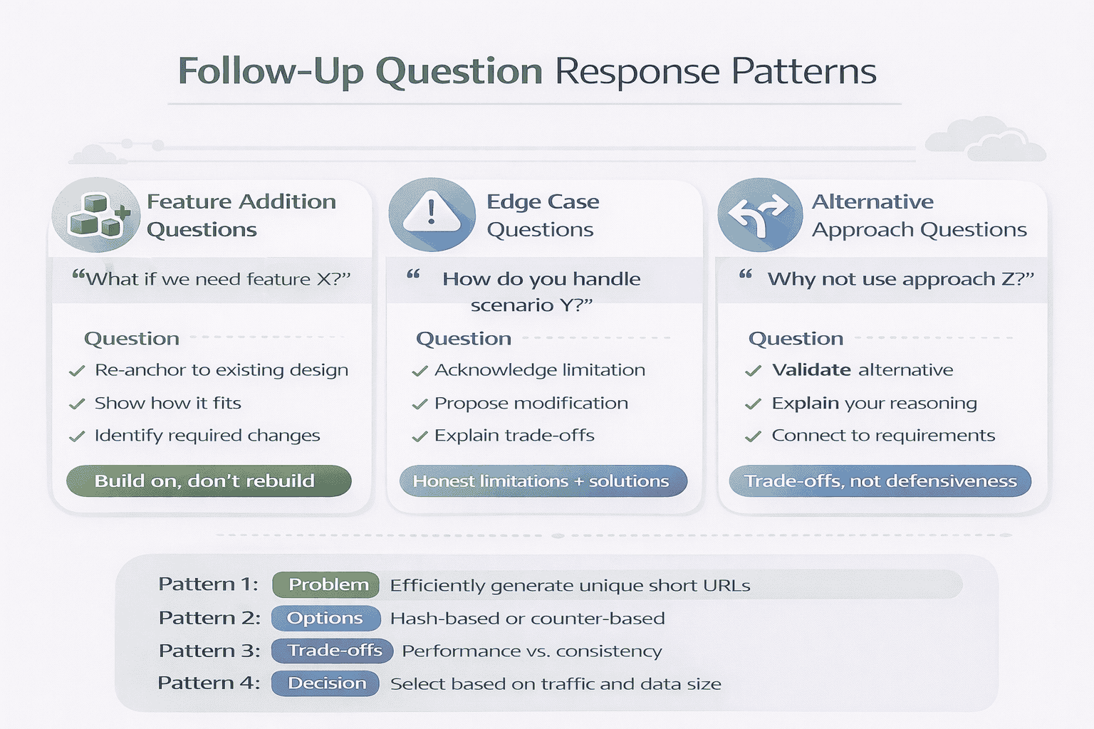 Generated with AI and Author: Three response patterns for handling different types of follow-up questions