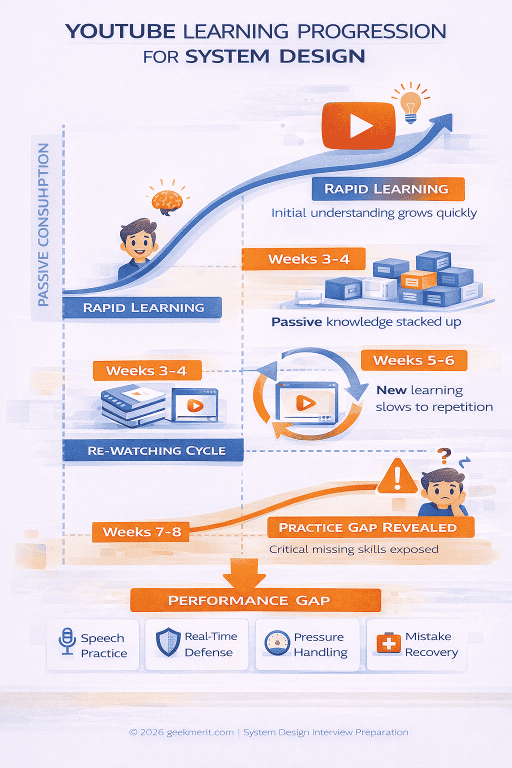 Generated with AI and Author: Infographic showing the learning progression and plateau pattern with YouTube-only preparation