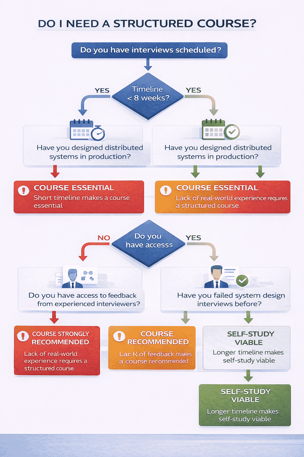 Generated with AI and Author: Decision tree flowchart helping engineers determine if they need a structured course based on experience, timeline, and feedback access