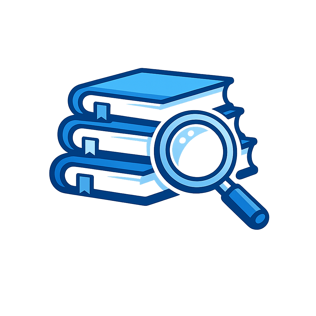 Generated with AI and Author: Stack of books with magnifying glass symbol