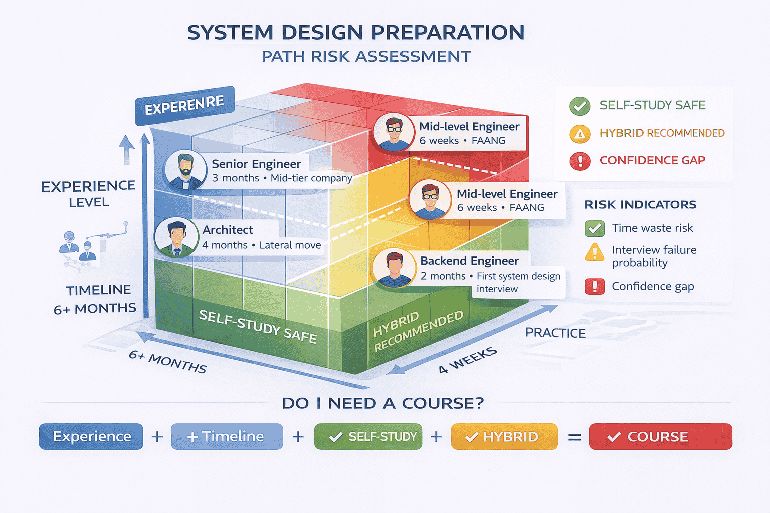 Generated with AI and Author: Risk assessment matrix showing how experience level, timeline urgency, and interview stakes determine the optimal preparation approach