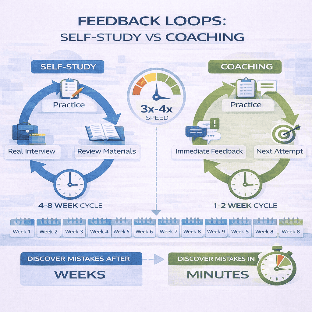Generated with AI and Author: Feedback loop speed comparison between self-study and coaching