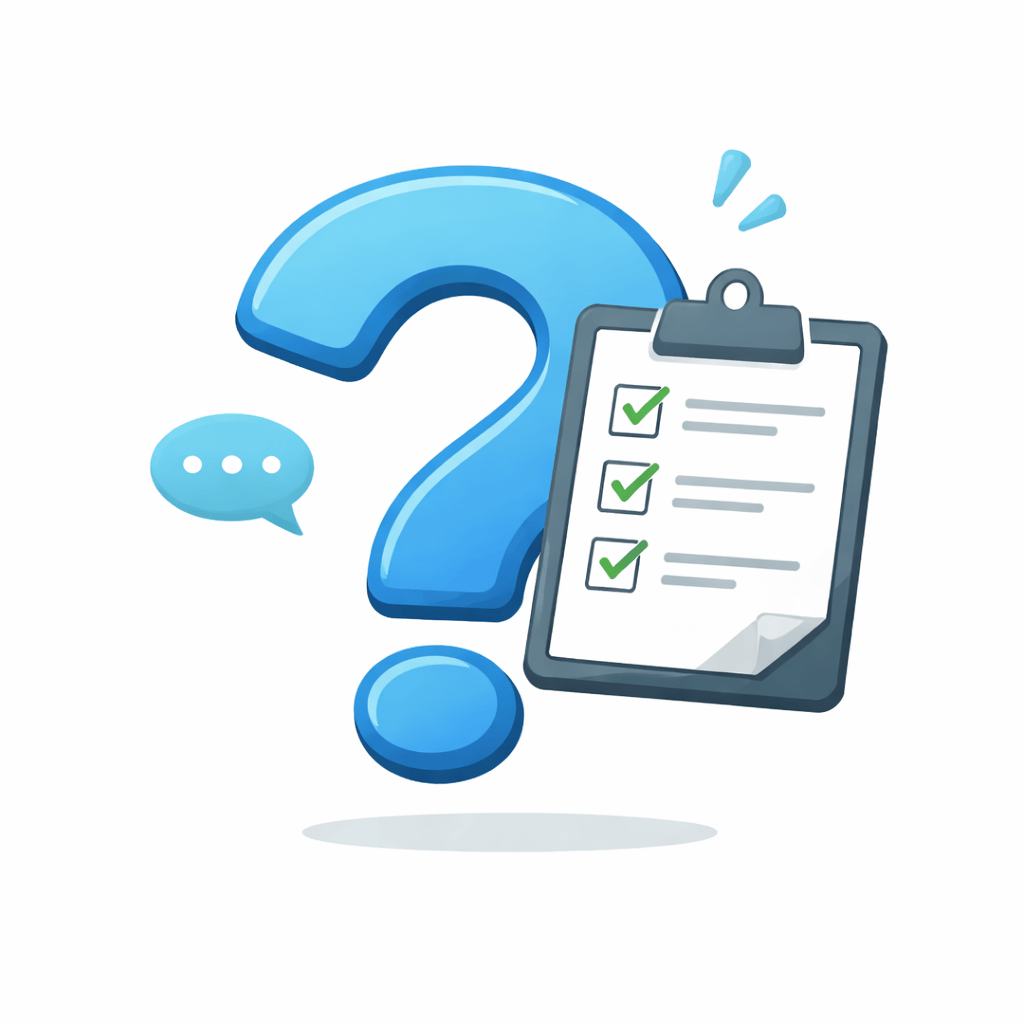 Generated with AI and Author: Question mark and checklist symbol