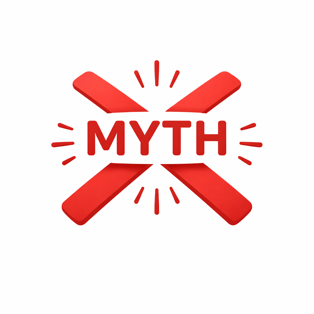 Generated with AI and Author: Myth-busting symbol with crossed-out misconception