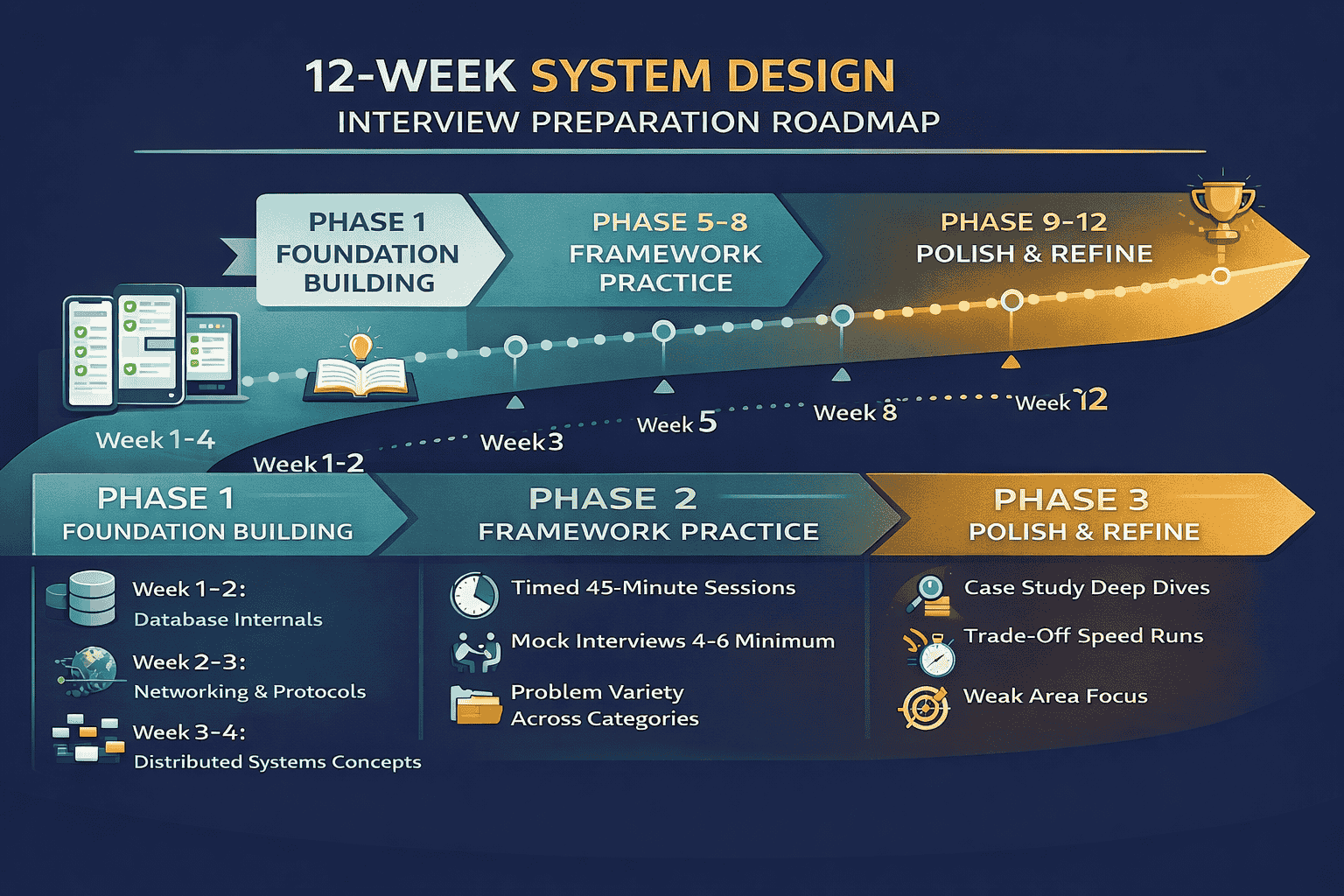 Generated with AI and Author: 12-week preparation timeline showing phases and weekly activities
