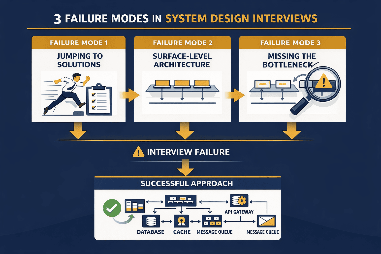 Generated with AI and Author: Three failure modes that cause senior developers to struggle in system design interviews