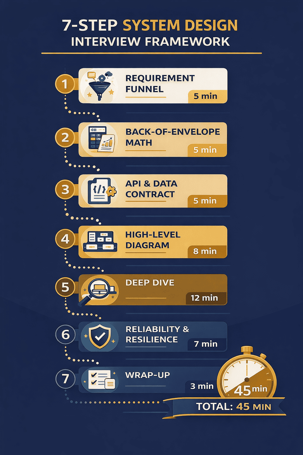 Generated with AI and Author: Complete visual overview of the 7-step system design interview framework