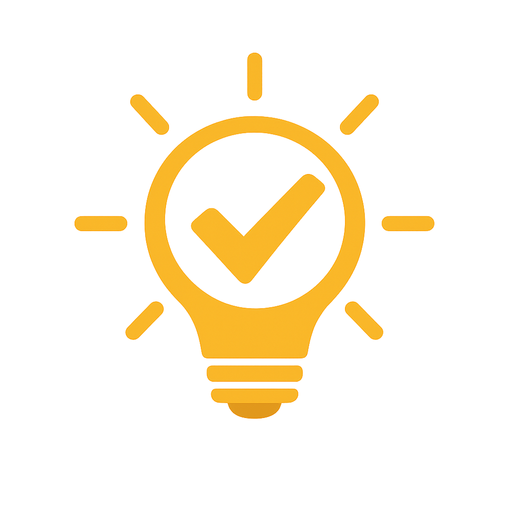 Generated with AI and Author: Light bulb with checkmark