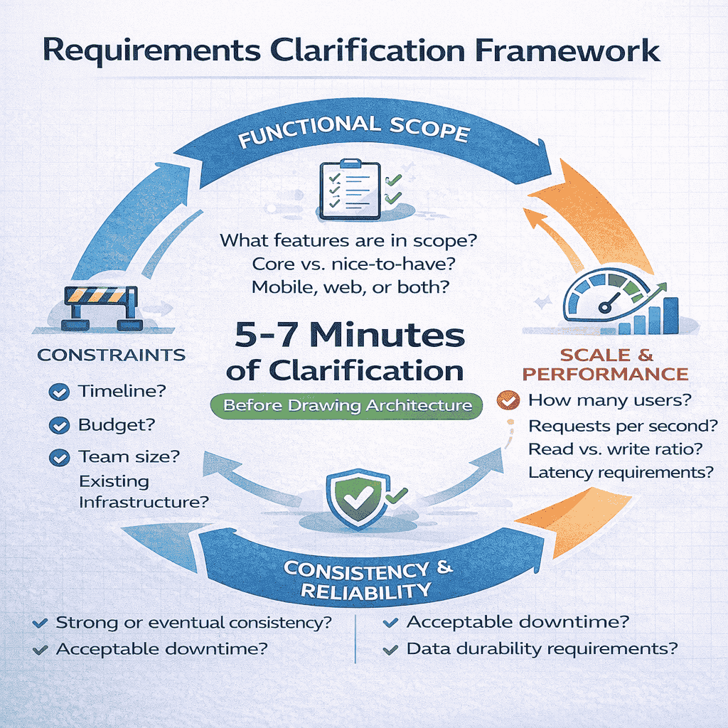 Generated with AI and Author: Framework showing essential questions to ask before designing any system