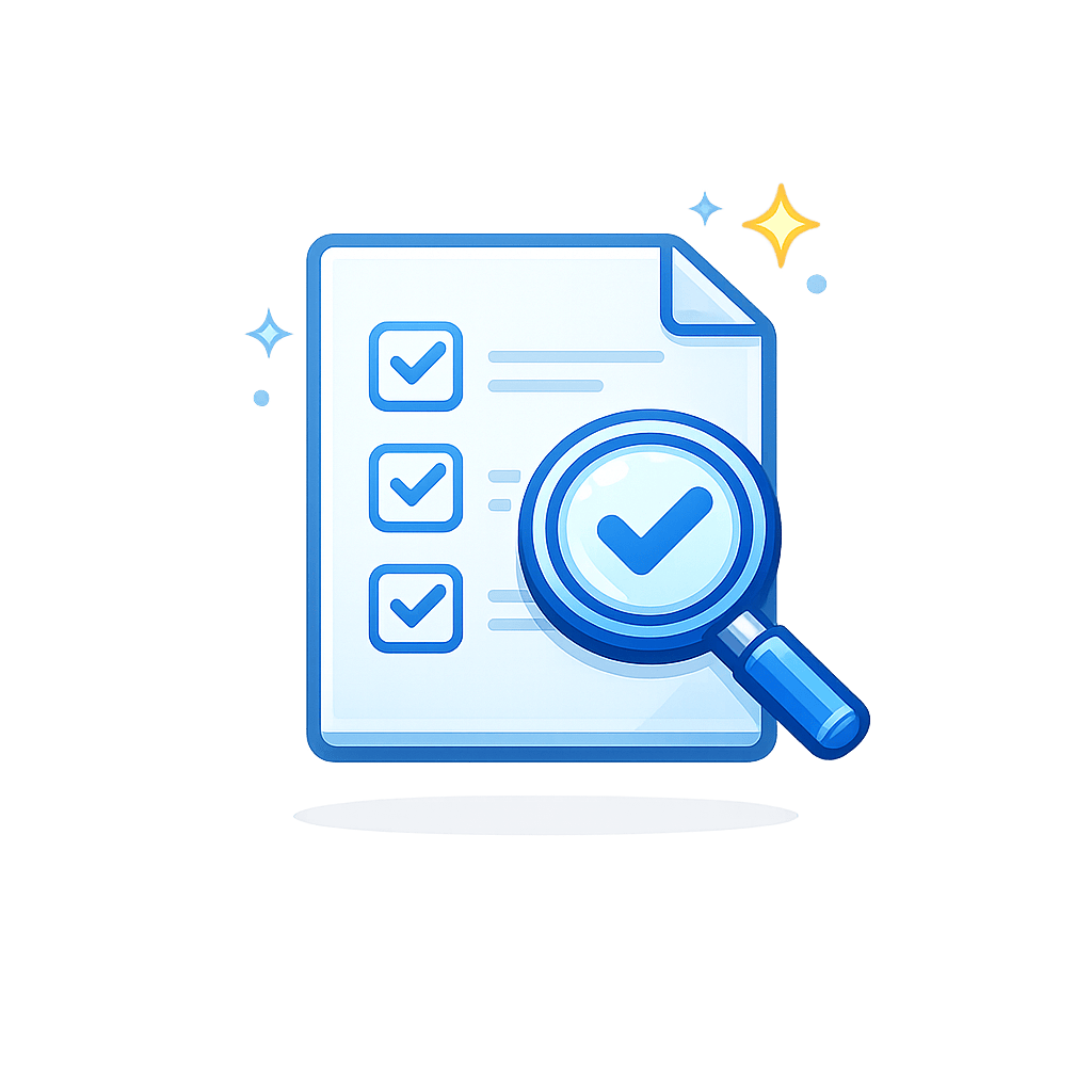 Generated with AI and Author: Checklist with magnifying glass symbol