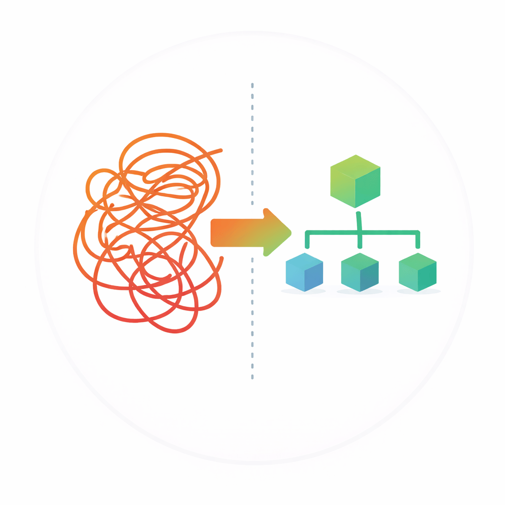 Generated with AI and Author: Complex tangled lines simplified to clean architecture