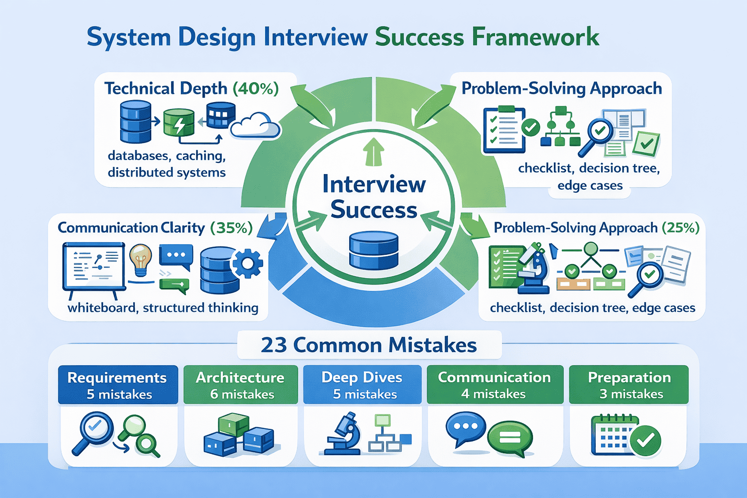 Generated with AI and Author: Visual breakdown of interview success factors and mistake categories