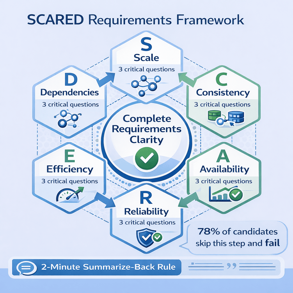 Generated with AI and Author: Visual representation of SCARED framework with six categories and example questions
