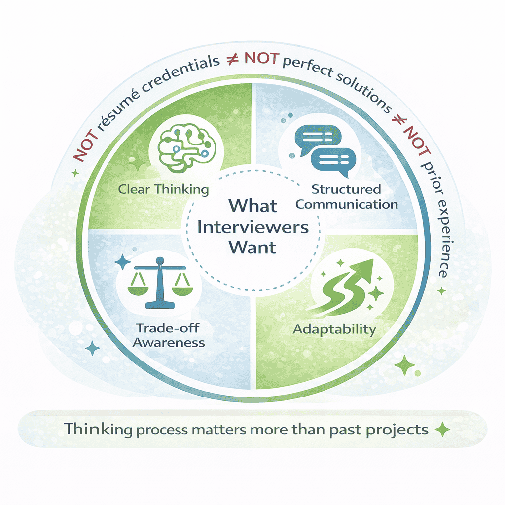 Generated with AI and Author: Framework showing what interviewers prioritize when evaluating candidates without experience