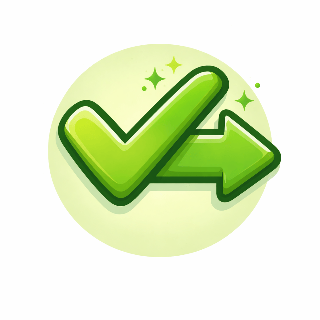 Generated with AI and Author: Green checkmark with forward arrow symbol