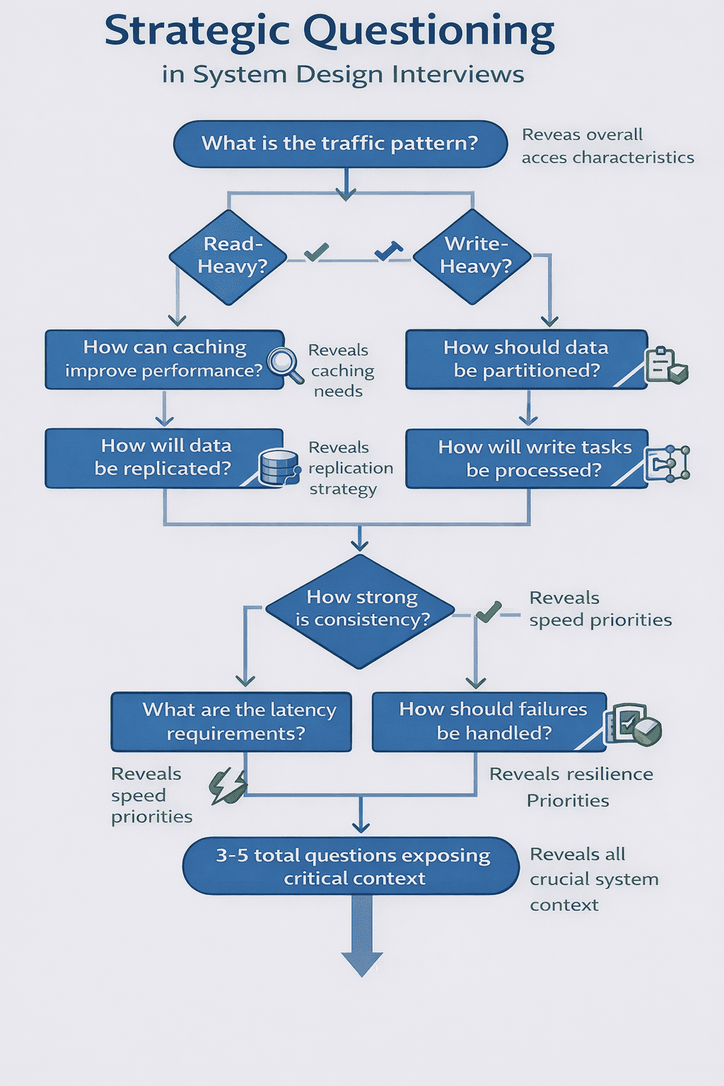 Generated with AI and Author: Flowchart showing strategic questioning to gather decision-critical context
