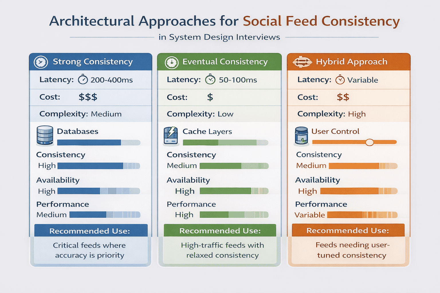 Generated with AI and Author: Three-way comparison of consistency approaches for social feed system