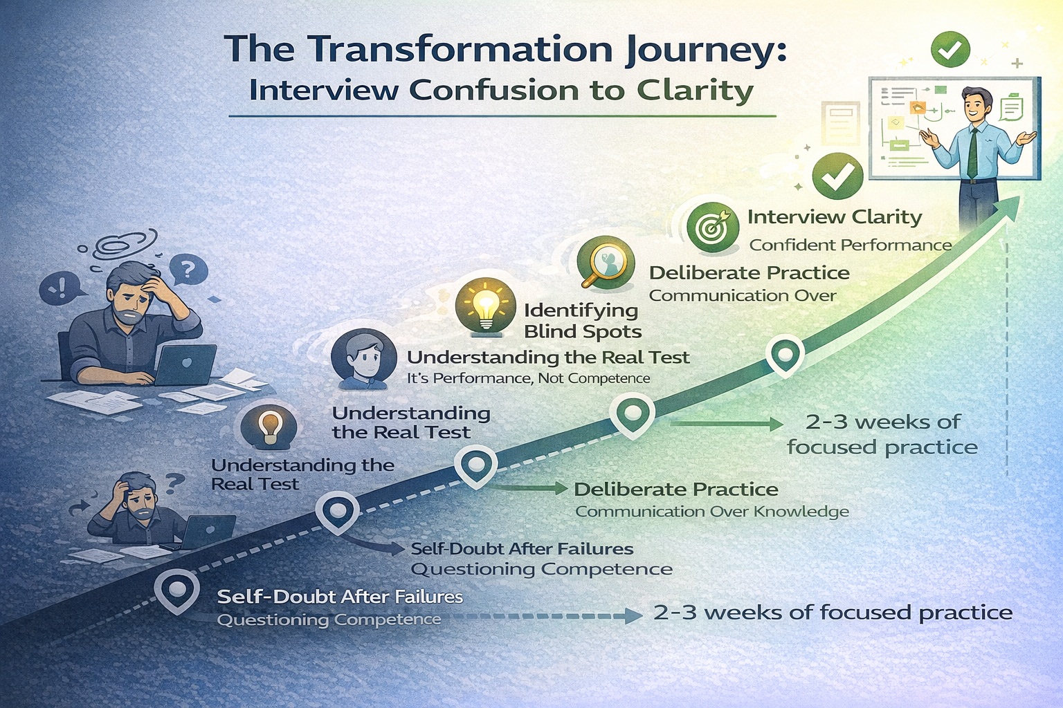 Generated with AI and Author: Journey from confusion to clarity showing the transformation arc